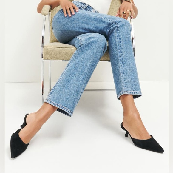 Reformation Wilda Pointed Toe Kitten Mule Slide Black Suede Sz 10 - Picture 14 of 16